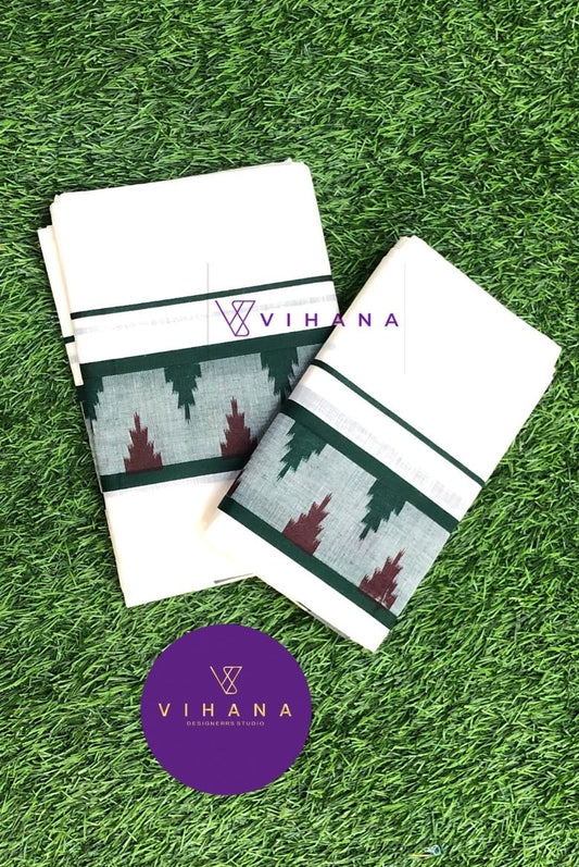 Kerala Cotton Set Mundu with Ikat Border