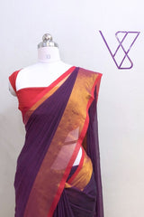 Pure 120 count Mul Cotton Purple Saree