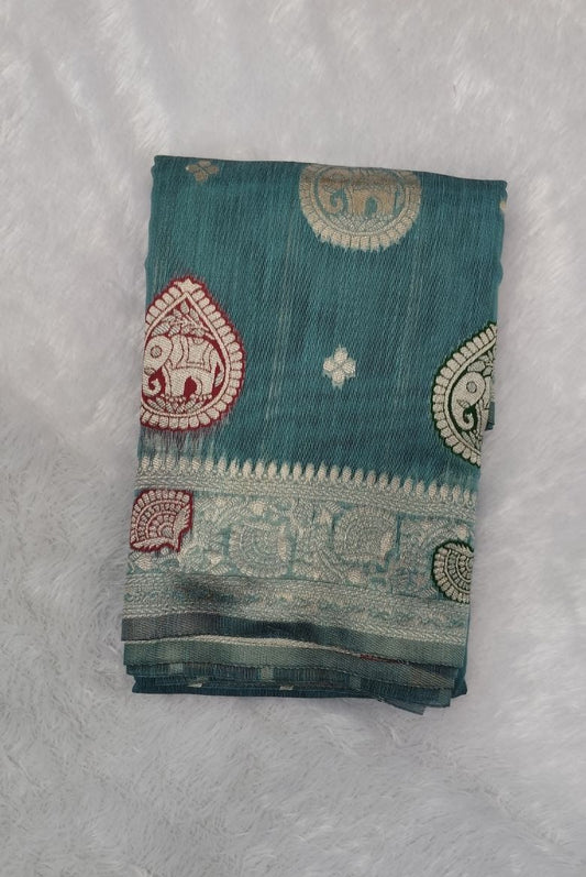 Pastel Teal Blue Cotton Blend Saree