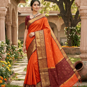 Orange Banarasi Khatan Semi Silk Saree