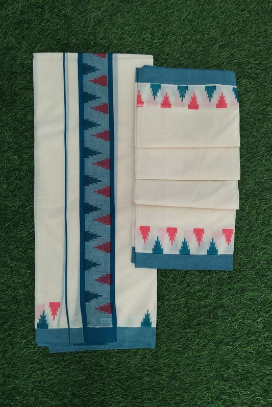 Kerala Cotton Set Mundu with Ikat Border