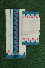 Kerala Cotton Set Mundu with Ikat Border