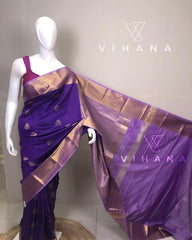 Royal Purple Soft Silk Saree With Lavender Contrast Border-VS278
