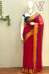 Pure 120 count Mul Cotton Red Saree