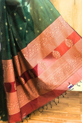 Emerald Green with Rich Red/Maroon Contrast Pallu Premium Pure Handloom Cotton Saree
