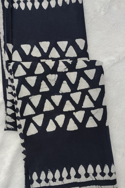 Navy Blue Hand Block Printed Mulmul Cotton Saree