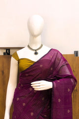 Wine Purple with Mustard Gold Contrast Pallu Premium Pure Handloom Cotton Saree