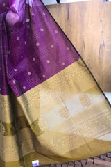 Wine Purple with Mustard Gold Contrast Pallu Premium Pure Handloom Cotton Saree