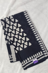 Navy Blue Hand Block Printed Mulmul Cotton Saree