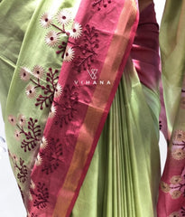 Katan Tussar Silk Saree with Embroidery-VS529