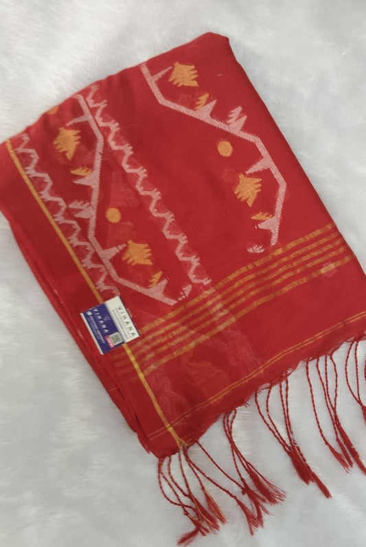 Elegant Red Cotton Saree