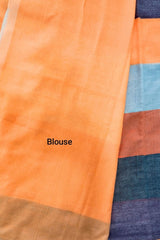 Orange with Multicolor Stripes Premium Cotton Saree