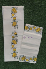 Kerala Cotton Set Mundu with Yellow Lotus Print