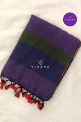 Green with Multicolor Stripes Premium Cotton Saree