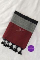 Deep Maroon with Multicolor Stripes Premium Cotton Saree
