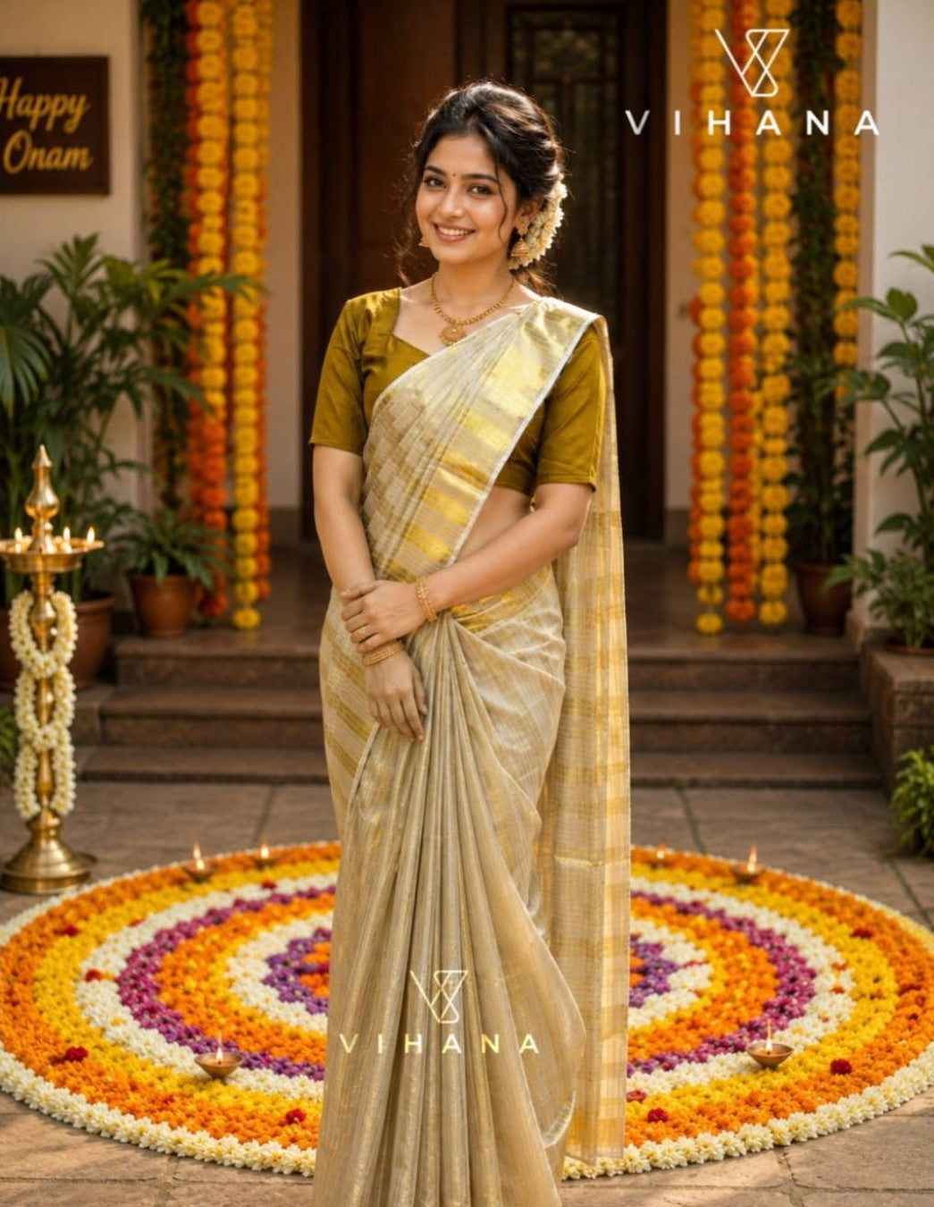 Golden Tissue Set Saree (2595) off White & Golden Color