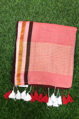 Peach and Brown Pure Mulcotton Saree120 count
