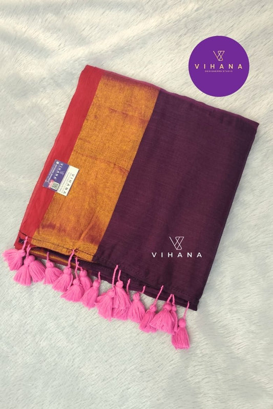 Pure 120 count Mul Cotton Purple Saree