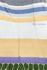 Subtle Grey with Multicolor Stripes Premium Cotton Saree
