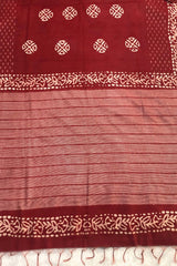Dark Red Kota Silk Katwar Batik Print Saree