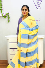 Sun Yellow with Multicolor Stripes Premium Cotton Saree