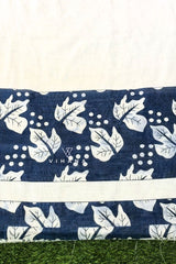 Pure White Linen Cotton Saree with Contrasting Blue Floral Design Border