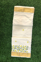 Traditional Kerala Cotton Set Saree- Kanikonna Floral Embroidery