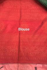 Emerald Green with Rich Red/Maroon Contrast Pallu Premium Pure Handloom Cotton Saree