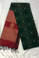 Emerald Green with Rich Red/Maroon Contrast Pallu Premium Pure Handloom Cotton Saree