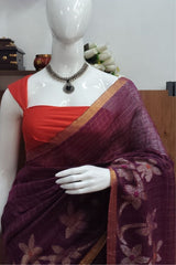 Magenta Linen Cotton Jamdhani Weave Saree