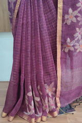 Magenta Linen Cotton Jamdhani Weave Saree