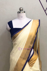 Off white Mul Cotton Saree with Purple and Golden Zari Border