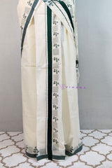 Kerala Cotton Set Mundu with Bottle Green Kara