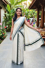 Kerala Cotton Set Mundu with Bottle Green Kara