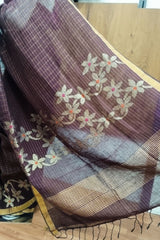 Wine Linen Cotton Jamdhani Weave Saree