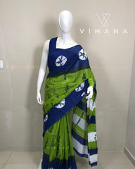 Mul Mul Cotton Saree Parrot Green Color & White Blouse