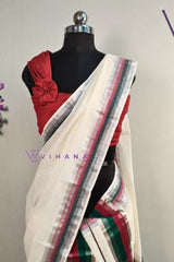 Kerala Cotton Set mundu with Maroon and Green Borders