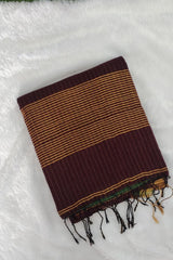 Wine Linen Cotton Jamdhani Weave Saree