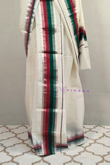 Kerala Cotton Set mundu with Maroon and Green Borders