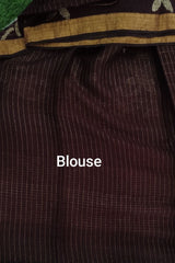 Wine Linen Cotton Jamdhani Weave Saree