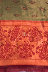 Dark Green Banarasi Saree with Maroon Border