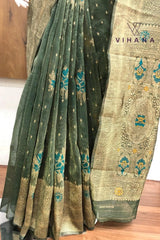 Green Banarasi silk saree