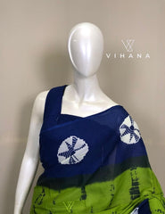 Mul Mul Cotton Saree Parrot Green Color & White Blouse
