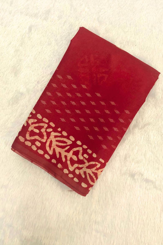 Dark Red Kota Silk Katwar Batik Print Saree
