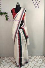 Kerala Cotton Set mundu with Maroon and Green Borders