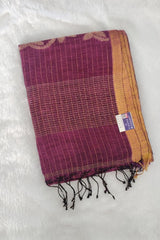 Magenta Linen Cotton Jamdhani Weave Saree