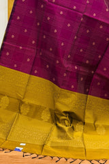 Wine Purple with Mustard Gold Contrast Pallu Premium Pure Handloom Cotton Saree