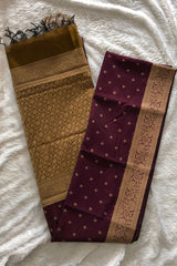 Premium Pure Handloom Cotton Saree Purple and Gold Elegance