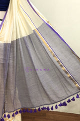 Pure 120 count Off white Mul Cotton Saree with Light Purple Borders