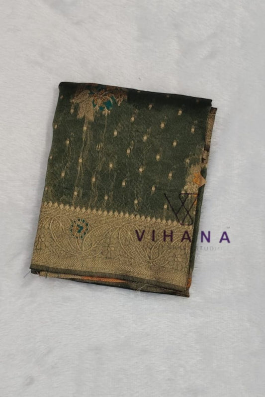 Green Banarasi silk saree
